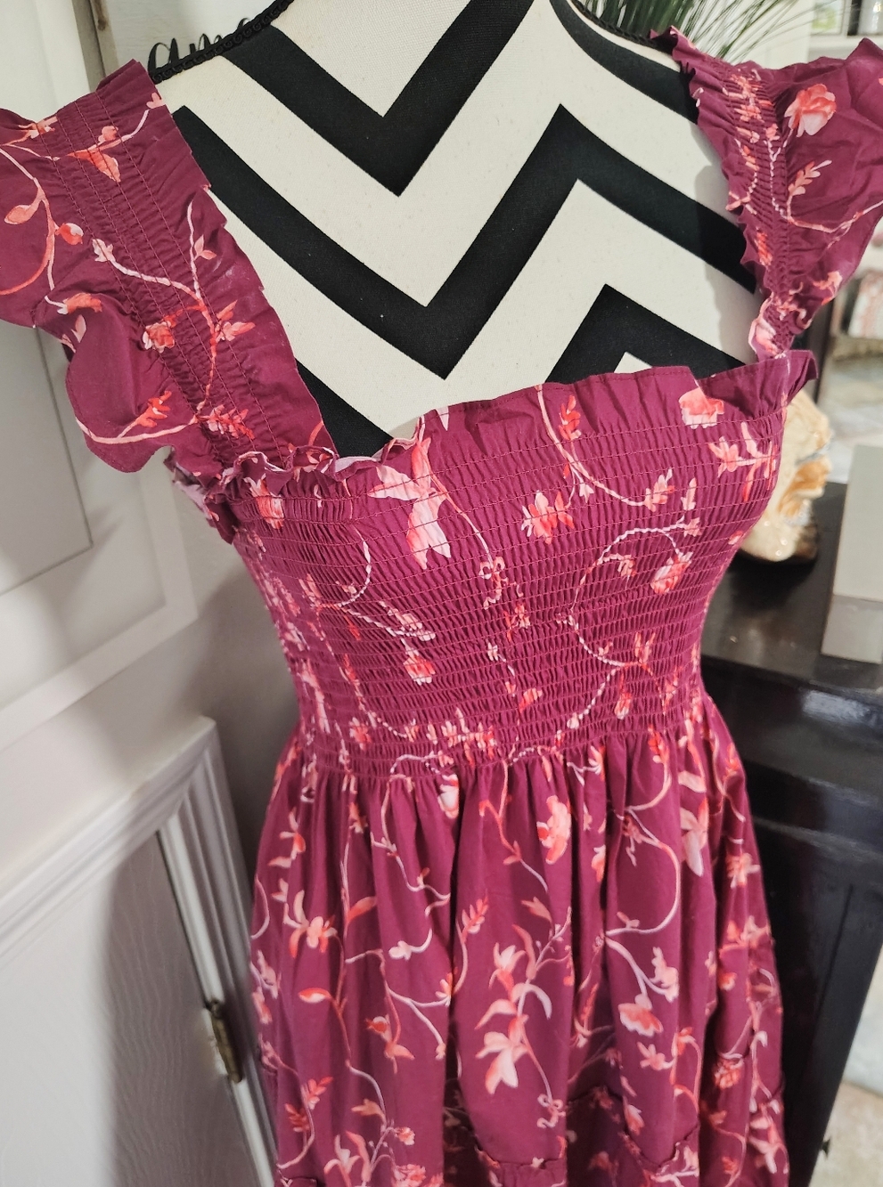 Hill House Home Ellie Nap Dress Burgundy Botanical Poplin Women's XS Preppy - Picture 5 of 9
